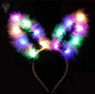 Lovely Faux Feather Rabbit Ear LED Headband Party Hair Hoop