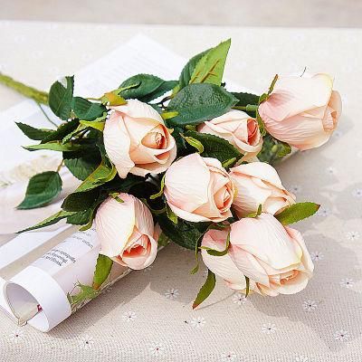 Artificial Roses Velvet Flowers Blossom Bridal Bouquet for Home Garden Wedding Decor