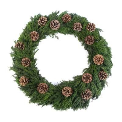 18 Inch Christmas Decorative Cypress Wreath with Small Pinecone