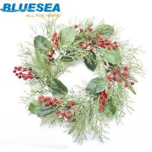 50cm Red Fruit PE White Leaf Clover Christmas Ring Door and Window Ornaments