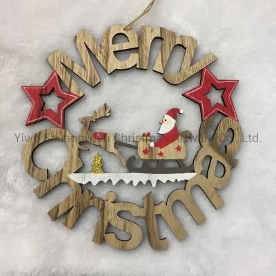 Christmas Wooden Hollow Round Decor for Holiday Wedding Party Decoration Supplies Hook Ornament Craft Gifts