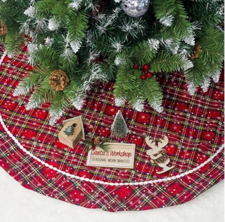 Fabric Grid Snow Flower 100cm Christmas Tree Skirts