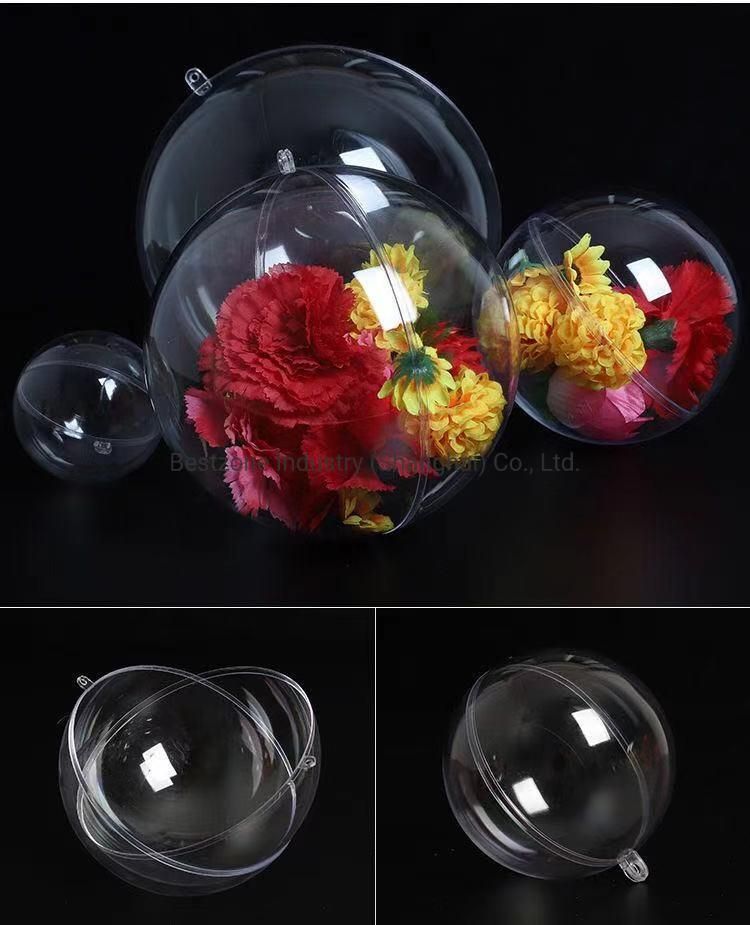 Christmas Tree Baubles Decorations Clear Round Glass Fillable Plastic Craft Balls Ornaments (70mm)