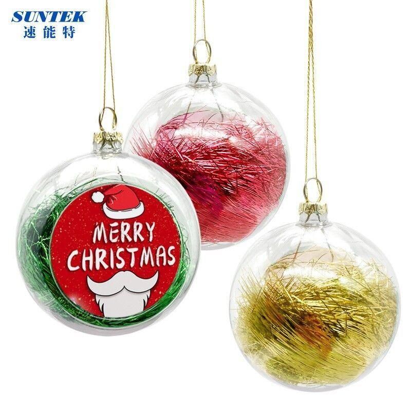 Prosub Sublimation Christmas Ball Personalized Custom Printing 8cm Plastic Clear 2D Christmas Ball Ornaments Sublimation Blank