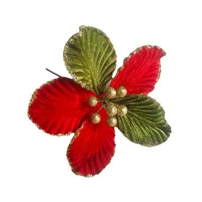 Custom Poinsettia Artificial Flowers Stem Christmas Floral Picks Wholesale