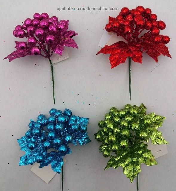 Christmas Artificial Leaves Glitter Tree Decoration