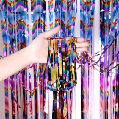 6.6 X 3.3 FT Photo Booth Backdrop Colored Diamond Stars Tinsel Fringe Curtain Party Deco Foil Fringe Curtain Backdrop