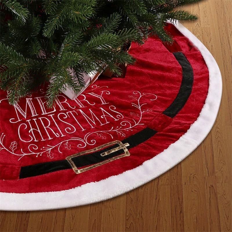 Cross Border Hot Selling Red Velvet Cloth Belt Christmas Tree Skirt Christmas Tree Decoration Tree Bottom Apron Christmas Tree Skirt