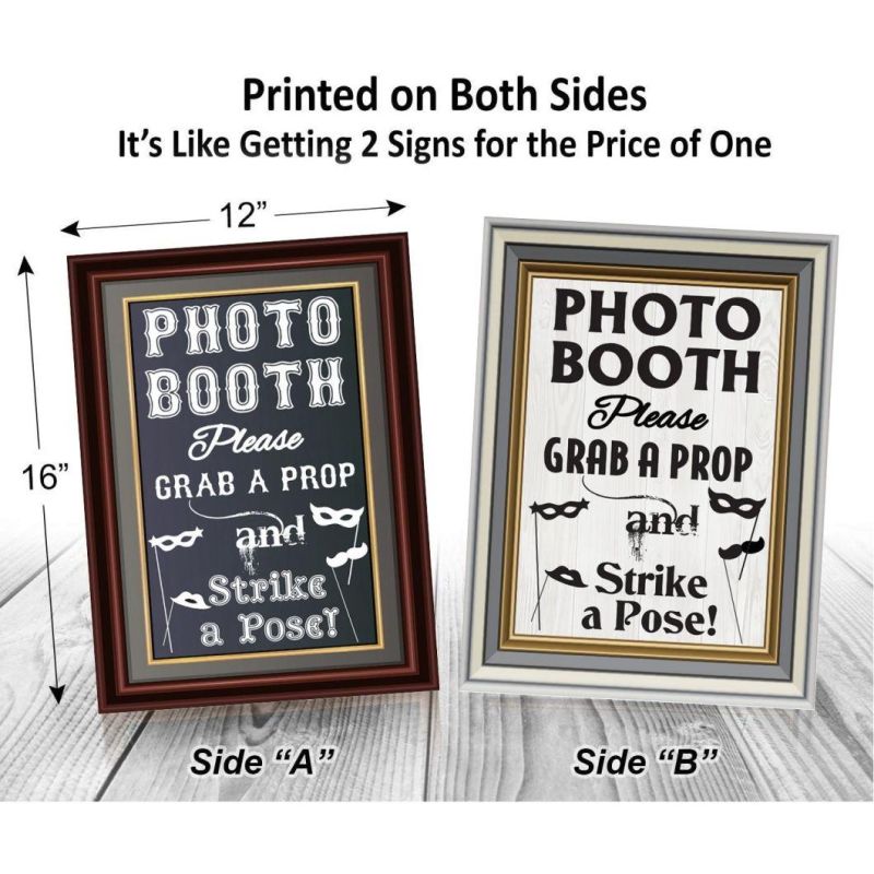 Wedding, Party or Event 16" L X 12" W 2-Sided Photo Booth Props Sign