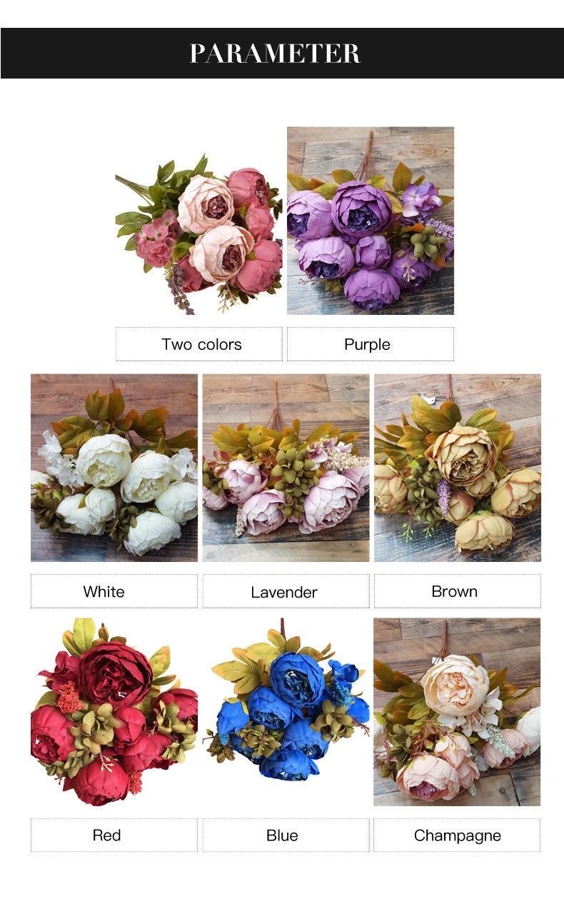 Wholesale Vintage Artificial Peony Silk Flowers Bouquet Home Wedding Decoration