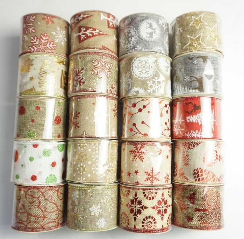 Christmas Ribbons Wired Edge Ribbons Farmhouse Craft Ribbon Christmas Trees Snowflakes Gnome Buffalo Plaid Wired Ribbon for Xmas Gift Wrapping Decoration2.5inch