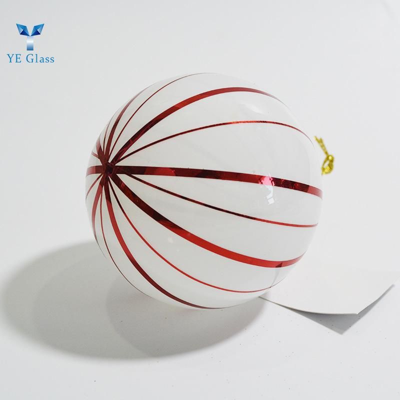 Customized White Borosilicate Glass Balls with Red Stripe for Decoration