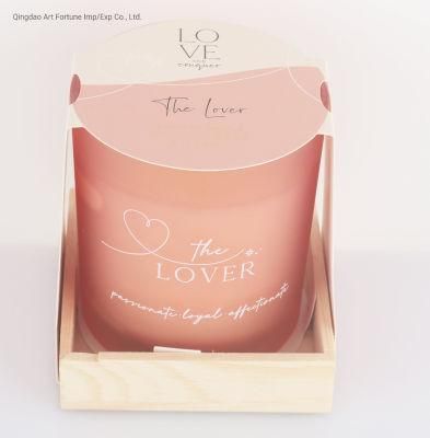 7.4oz. Wooden Tray Glass Jar Candle for Valentine&prime; S Day Gift
