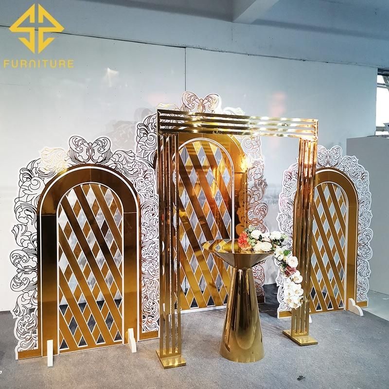 New Design Gold PVC Stand Stainless Steel Arch Wedding Backdrop