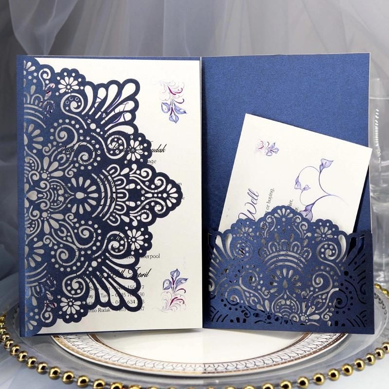 Tri-Fold Laser Cut Pocket Wedding Card Wedding Invitation