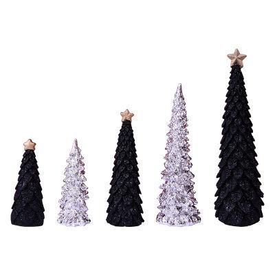 Silver and Black Resin Glittered Christmas Trees- 5.7 Inches to 11.2 Inches Tall