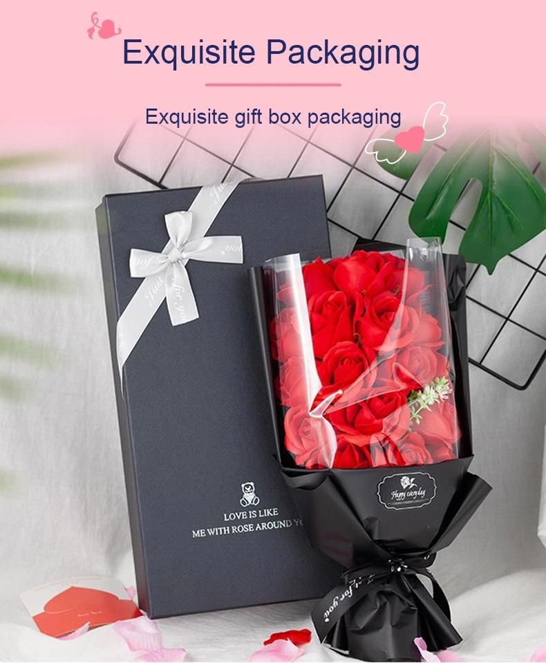 18PCS Soap Flower Gift Box Rose Carnation Artificial Soap Flower Bouquet for Valentine′s Day Gift