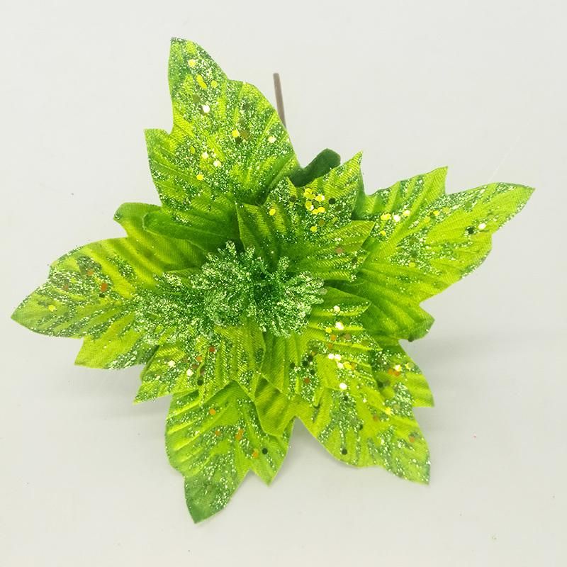 Small Christmas Decoration Artificial Poinsettia Flower with Glitter