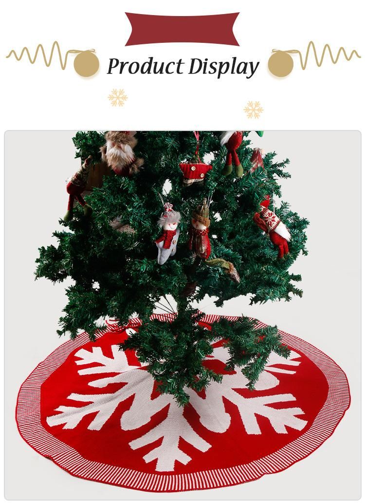 2022 New Christmas Tree Skirt Knitted Snowflake Pattern Christmas Ornament 120cm Red and Grey Christmas Tree Skirt