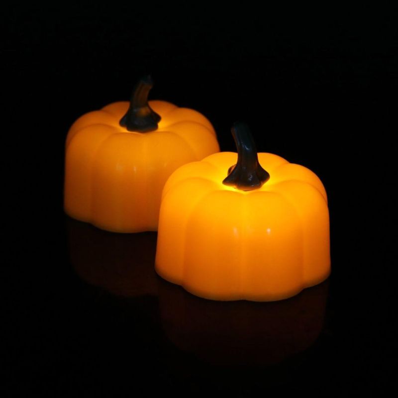 Flickering Pumpkin Tea Lights 12 Pack Flickering LED Pumpkin Lights with Battery Operated Flameless Pumpkin Tealight Candles Decoration for Halloween