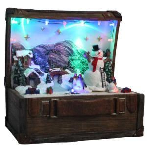 Wholesale LED Polyresin Decorative Village Box Christmas Music Box Wind up