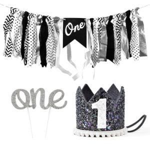 Baby&prime;s Birthday Party Decoration Hanging Banner Crown Set