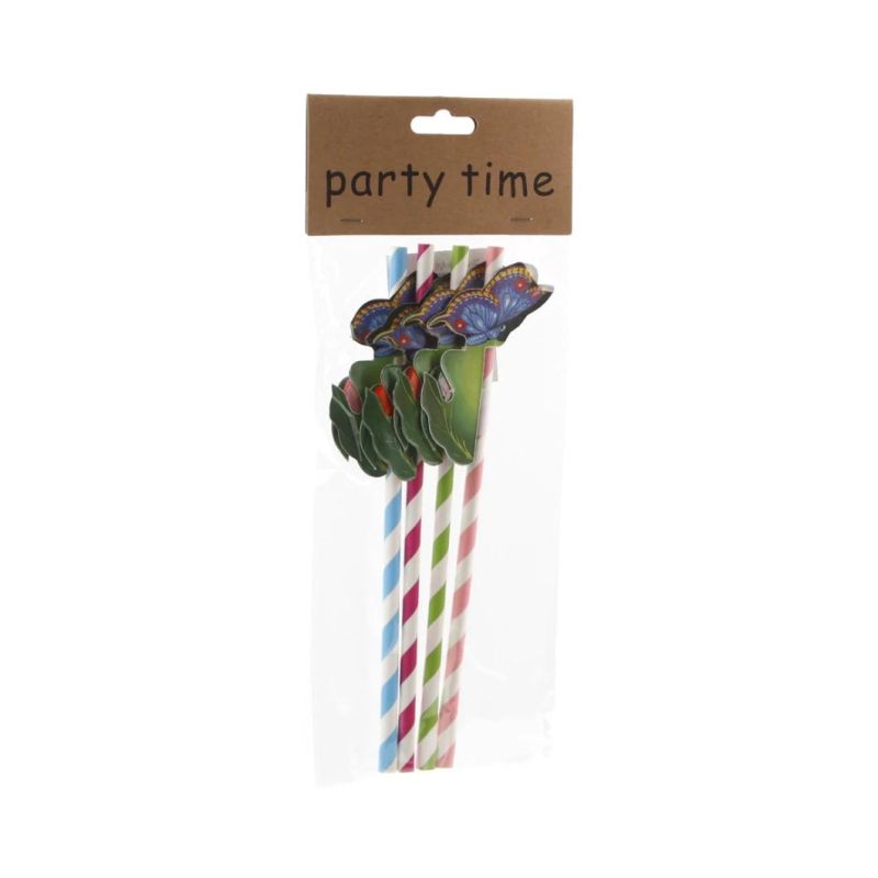 Food Grade Biodegradable Party Bear Disposable Colorful Strip Printing Paper Drinking Straw