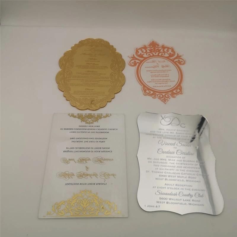 Custom Acrylic Golden Mirror Exhibition Meeting Wedding Invitation Plastic Light Luxury Wedding Invitation Card