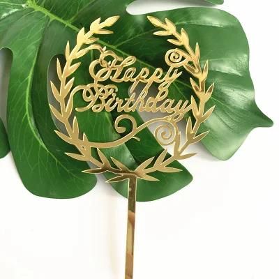 Ins Wind Leaves Happy Birthday Acrylic Cake Insert Card Happy Birthday Cake Mirror Card Topper