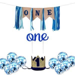 Boy&prime;s 1st Birthday Party Crown Banner Cake Plugin Set Amazon Hot Selling