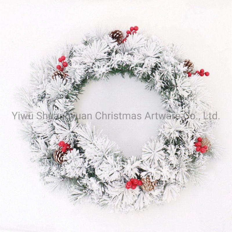 60cm PVC Artificial Christmas Wreath with Flower Leaf Pinecone Red Berry