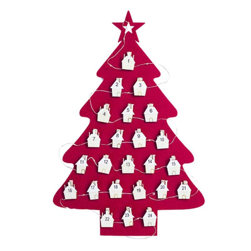 Christmas Tree Hanging Ornament Countdown Calendar with LED String Light