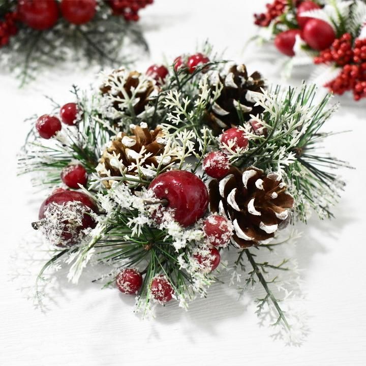 Christmas American Pine Cone Green Leaf Red Fruit Wreath Door Hanging Simulation Red Fruit Wreath Decoration