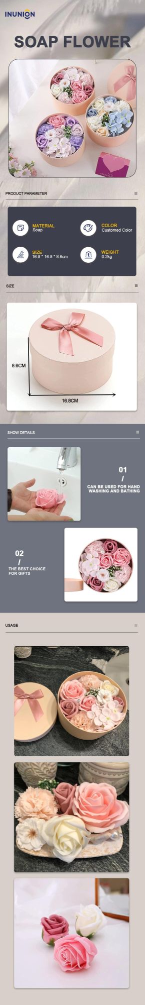 Factory Hotsale Artificial Soap Roses Flower Gift Box Round Box for Valentine′ S Day, Mother′ S Day, Christmas