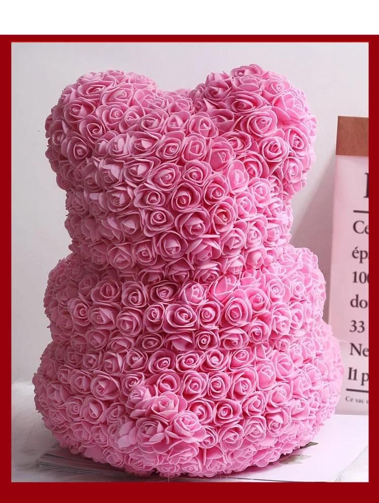 Best Sell Design Foam Rose Teddy Bear PE Flower 25cm Bear with Transparent Gift Box