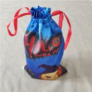 Blue Color Halloween Hat Pumkin Printing Polyester Satin Gift Bag