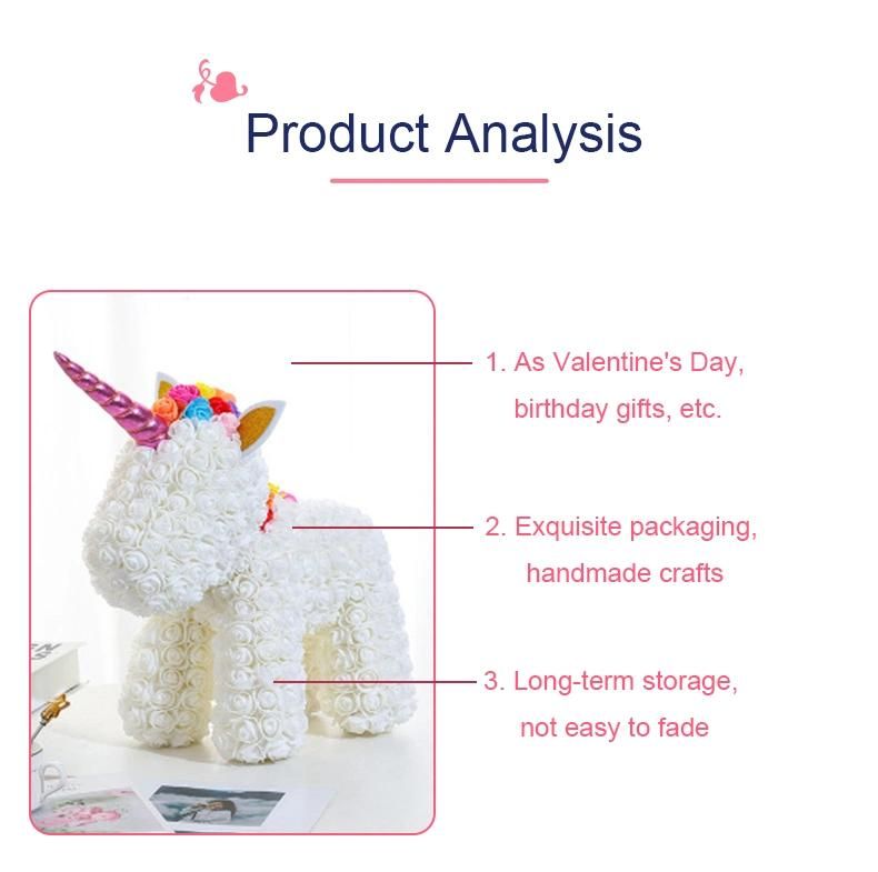 Real Touch Beautiful Rose Bear Unicorn Adorable Black Flower Unicorn