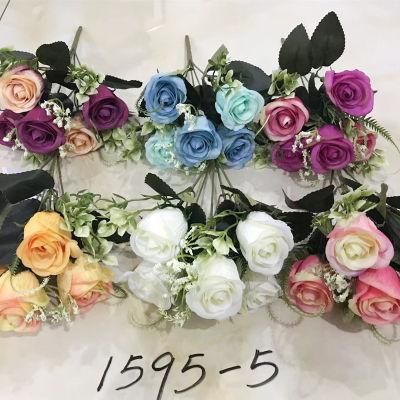 Artificial Flowers Silk Roses Plastic Bridal Wedding Bouquet for Home Garden Party Floral Decor