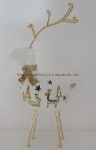 Ceramic Decoration Deer with Gold Color Scarf and Metal Legs for Christmas
