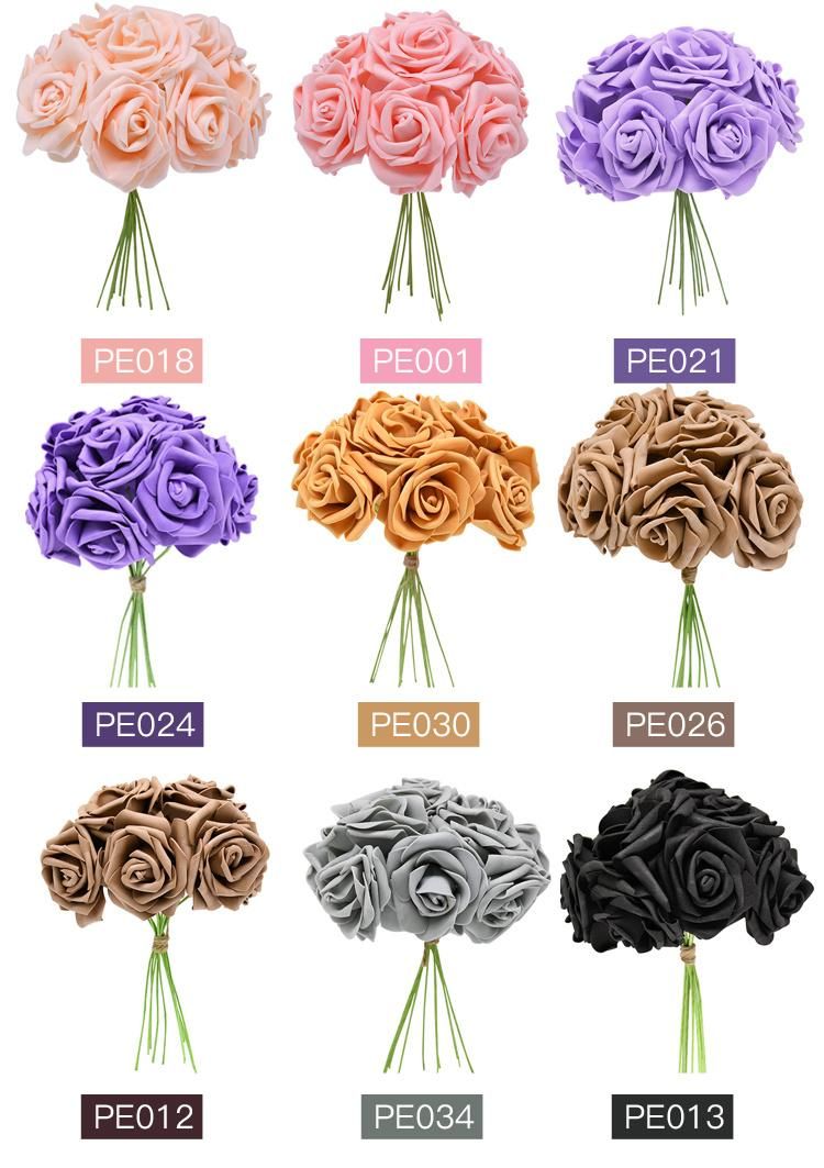 8cm 25PCS Pretty PE Foam Rose Foam Artificial Rose Flowers with Stems and Leaves Artificial Flower Head for DIY Wedding Bouquet Wreaths