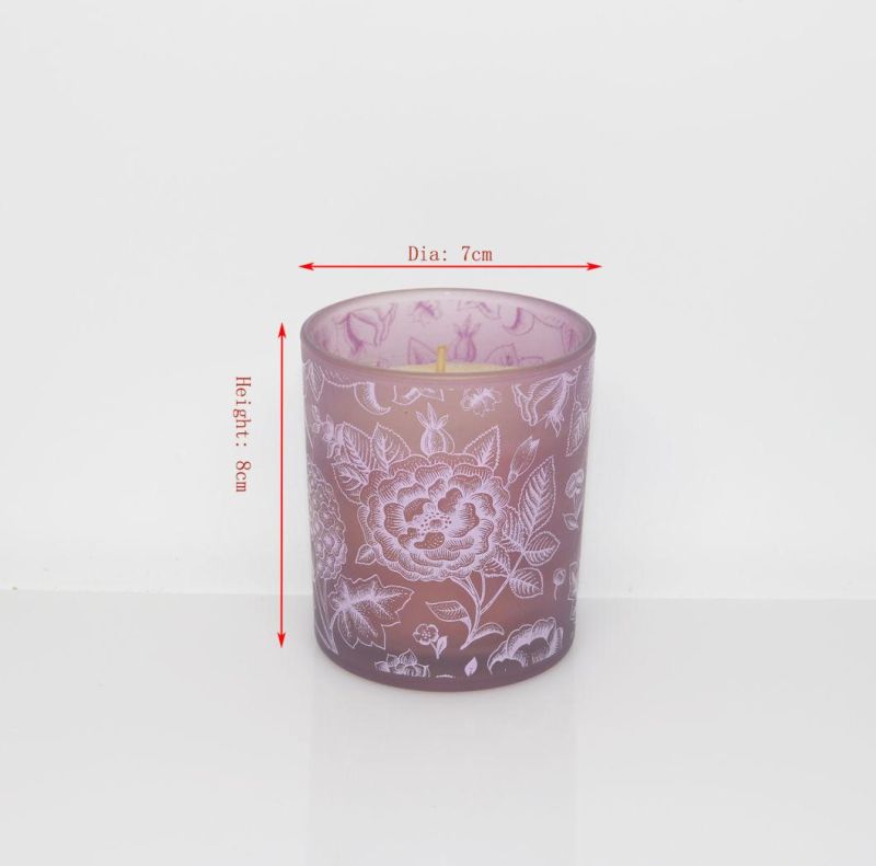 High Quality Purple Frosted Silk Screen Design Glass Candle Gift