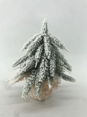 PE Artificial Christmas Tree for Decoration - Wooden Base with Hemp - Snow