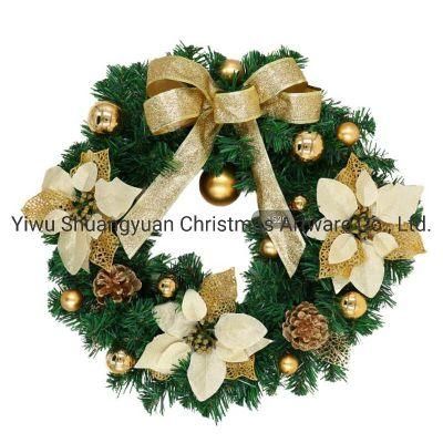 Gold Christmas Wreath Decorated with Bowknot Flower Balls