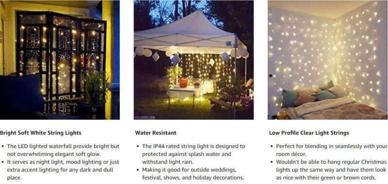Christmas Ornament 306 LED Curtain Lights for Bedroom Wall Window Hanging Fairy String Lights for Wedding Backdrop Patio Birthday Party, Plug in Indoor Outdoor