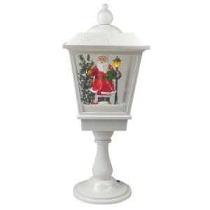 New Arrive Navidad Christmas Santa Scene Musical Tabletop Lantern, Xmas LED Lamp Post with Falling Snow