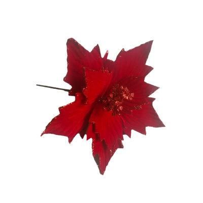 Professional Flower Christmas Christmas Velvet Poinsettia Flower Stem with Glitter Christmas Floral Decoration