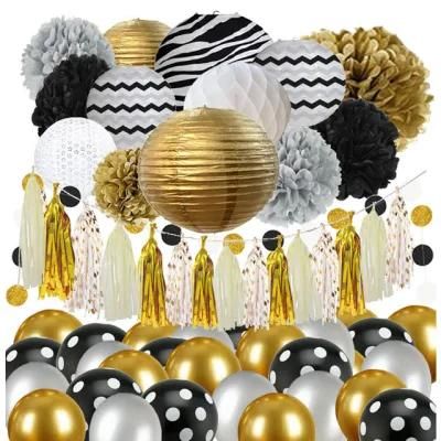 Showsea New Design Black White Stripe Eyelet Paper Lantern Macho Bachelor Party Decoration Kit