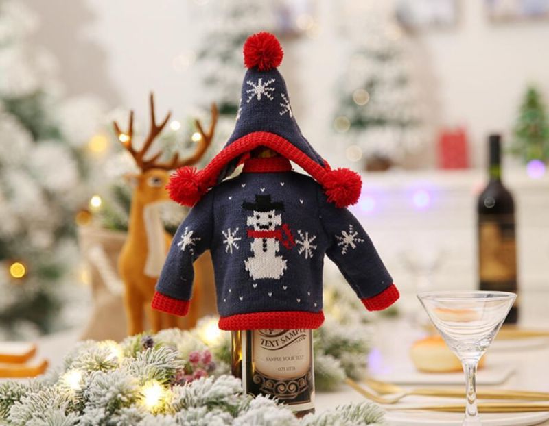 Hot Sale Christmas Decoration Knit Red Wine Bottle Cover Decoration