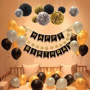 Black Gold Birthday Party Decoration POM POM Birthday Banner Balloon Set
