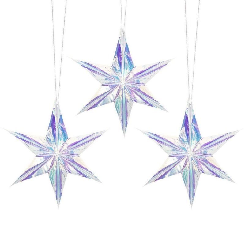 Colorful Film Three-Dimensional Five-Pointed Star Hexagonal Star Hanging Decorations Rainbow Film Hanging Decorations Window Birthday Party Supplies Festival